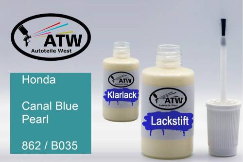 Honda, Canal Blue Pearl, 862 / B035: 20ml Lackstift + 20ml Klarlack - Set, von ATW Autoteile West.